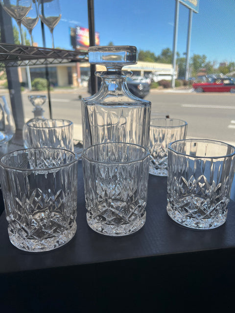 CH701 Enhanced Glass decanter 30 oz. and 6 rocks glasses 7.5 oz., Gift Boxed