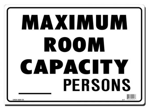 Lynch Sign Co. A-7 Maximum Room Capacity Sign, 14" x 10" Styrene