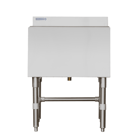 E-IB183612 Enhanced Ice Bin 18-1/2"x36"x30"H with 3" backsplash, SS legs, includes 2 each plastic bottle holders