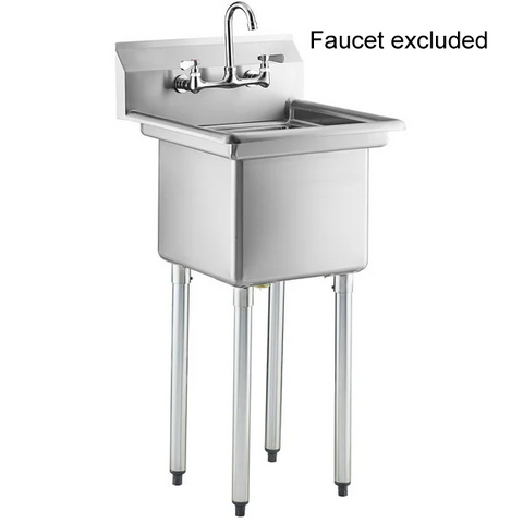 Enhanced Stainless Steel E-S1C182414-316 Single-Compartment Sink, 18x24x14 Tub, No Drainboard, 16 Gauge, SS Legs