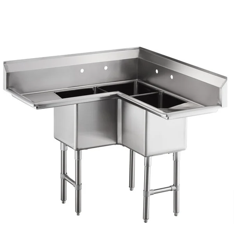 Enhanced SS & Equipment E-CS3181814-18LR-316 Corner Sink 3-Compartment with Right/Left Drainboards