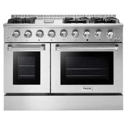 THOR Kitchen HRG4808U 48-Inch Professional Freestanding Gas Range with Double Oven, 6 Burners and Griddle