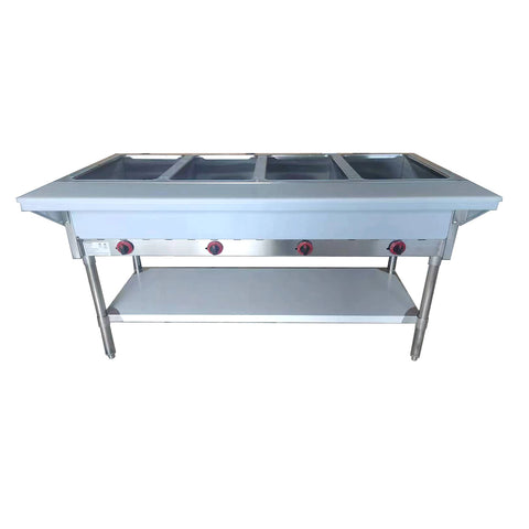 NH-4-LP-SS Enhanced Steam table 4-open wells, LP Gas, aluminum corners on undershelf