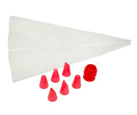 SPSET-008 Fat Daddio's 8 PC Cake Decorating Set, 6 Tubes, Coupler, and Silicone Bag, Plastic and Silicone-Fat Daddios