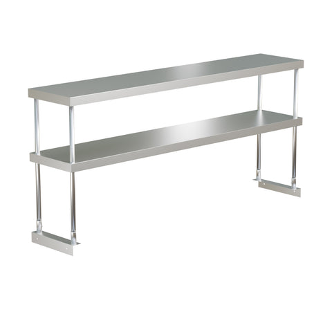 Enhanced Stainless Steel E-OSDA-1472 Double Overshelf, 72"W x 14"D x 32"H, Adjustable Mid Shelf