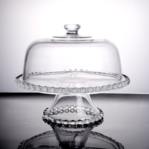 Enhanced Glassware PL-9212ZD Glass Cake Stand with Dome Cover