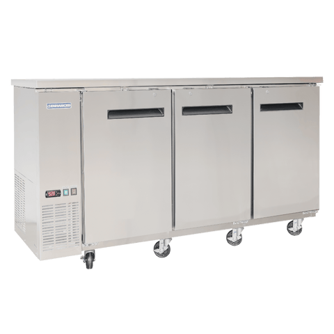 EBB-24-72FSS-HC 72" W x 24" D refrigerated back bar cooler with stainless steel exterior, two solid doors-Enhanced Refrigeration