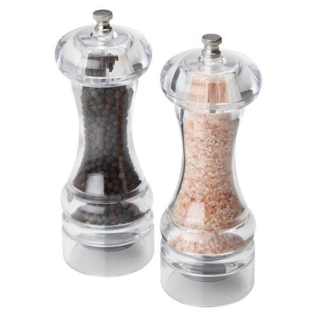 3961-58 Olde Thompson 7" Acyrlic Brushed Mercury Filled Salt & Peppermill Shaker Set-OLDE THOMPSON