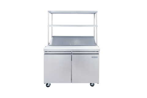 Enhanced SS & Equipment E-DOS-1247 18-Gauge 430 Stainless Steel Double Tier Overshelf, 12" x 46-7/8" x 32"H