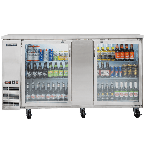 EBB-3G-SS-HC Enhanced Back Bar cooler 27" D, Stainless Steel Exterior, 2-Glass Doors