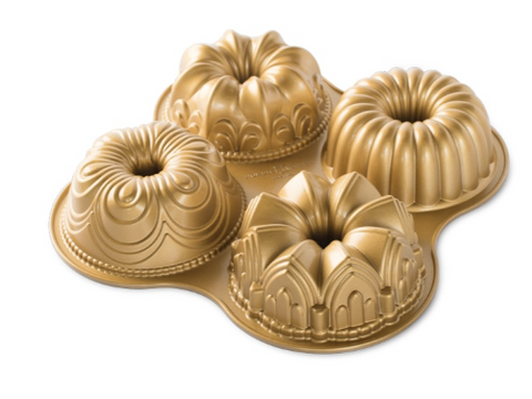 91377 Nordic Ware Fabulous foursome. Includes the Fleur de Lis, Elegant Party, Cathedral and Chiffon Bundts in petite sizes-NORDIC WARE