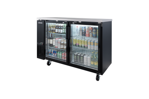 Enhanced Refrigeration EBB-2G-HC Enhanced Back Bar Cooler, 58" Wide, 2 Glass Doors, Black Exterior with Stainless Steel Top