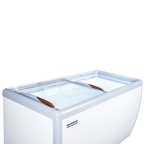 ERI-460 Enhanced Freezer, sliding flat glass lids, led lights inside, 60" wide, 4 baskets