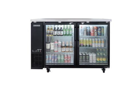 Enhanced Refrigeration EBB-2G-HC Enhanced Back Bar Cooler, 58" Wide, 2 Glass Doors, Black Exterior with Stainless Steel Top