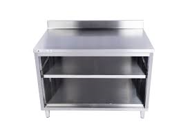 E-COF-2472-2B416 Enhanced Cabinet 24"D x 72" W, 2" back splash, intermediate shelf, open front, fully welded, stainless steel