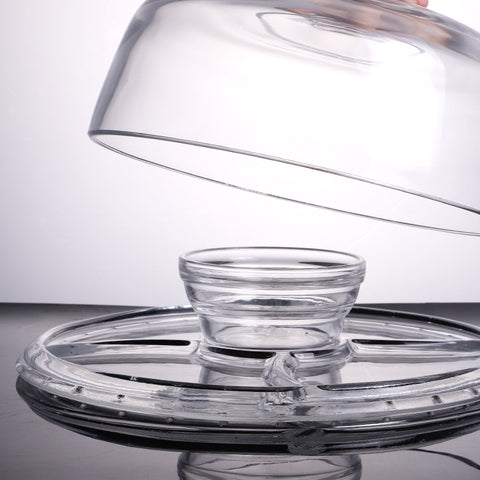 PL-9212 Enhanced Glass Cake Stand with Dome Cover-Enhanced Glassware