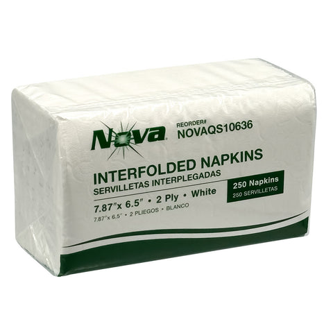 QS10636 Nova Interfolded Dispenser Napkin 7.87 x 6.5, White,  24 / 250 cs