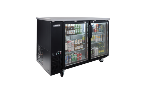 Enhanced Refrigeration EBB-2G-HC Enhanced Back Bar Cooler, 58" Wide, 2 Glass Doors, Black Exterior with Stainless Steel Top