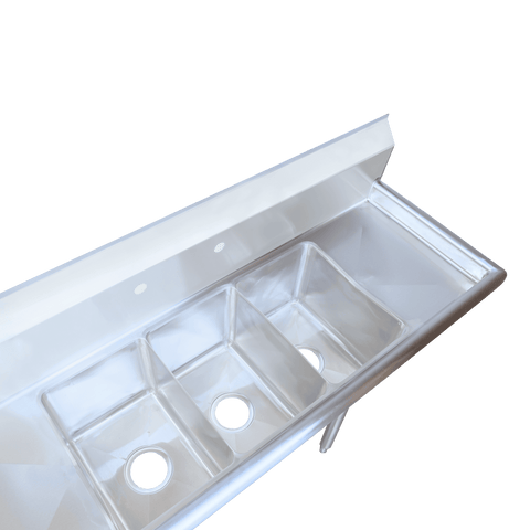 E-S3C101410-12LR-318 Enhanced 10"D x 14"W Sink, 3 Tubs with Right/Left Drainboards-Enhanced SS & Equipment