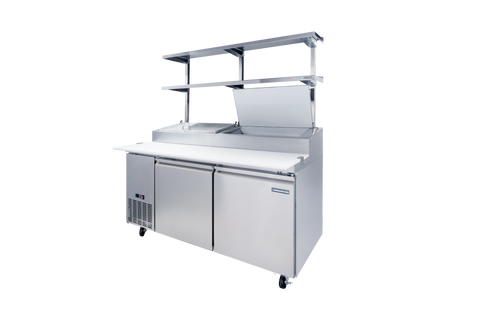 Enhanced SS & Equipment E-DOS-PT1448 Double Tier Rear Mount Stainless Steel Overshelf for Prep Table, 14"x48"x48"H