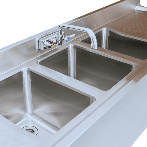 E-BAR3B72-LR Enhanced 72" Bar Sink with 3" Backsplash, 3 Tubs, Right/Left Drainboards-Enhanced SS & Equipment