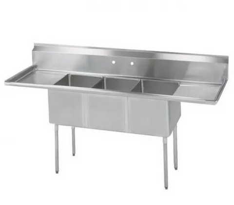 C3T101410-15LR Enhanced, Sink, 3-compartment, left & right drainboard