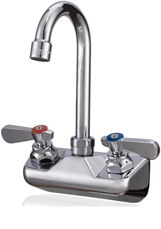 American Chef FW-4-4G Wall-Mounted Faucet, Lead-Free, 4" Centers, 3-1/2" Gooseneck Spout