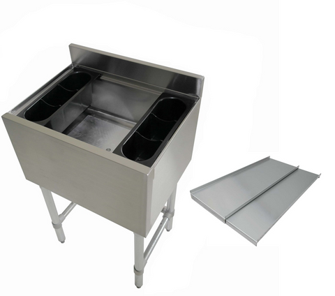 Enhanced SS & Equipment E-IB183012 Under Bar Ice Bin 18-1/2" x 30" x 30"H with 3" Backsplash and Bottle Holders