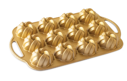 95377 Nordic Ware Braided Mini Bunt 75th Anniversary, 12 cups. Gold Collection-NORDIC WARE