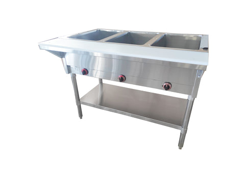 Enhanced Stainless Steel NH-3-NAT-SS 3-Well Natural Gas Open Well Steam Table