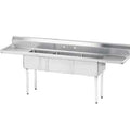 E-S3C151512-15LR-318 Enhanced 15"D x 15"W Sink, 3 Tubs with Right/Left Drainboards-Enhanced Stainless Steel