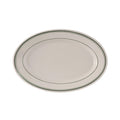 TGB-014 Tuxton Green Bay 12-5/8" x 8-3/4" Eggshell Wide Rim Oval China Platter w/ Green Bands-Tuxton China