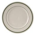 TGB-016 Tuxton Green Bay 10-1/2" Eggshell Wide Rim Rolled Edge China Plate w/ Green Bands-Tuxton China