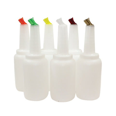 TableCraft 8064A PourMaster Complete 64 oz Assorted Color Pour Bottle Pack, 6/Pack