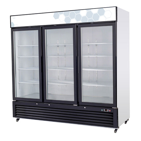 C-72RM-HC Migali 82" Whtie 3-Section Glass Door Refrigerator Merchandiser w/ Swing Doors