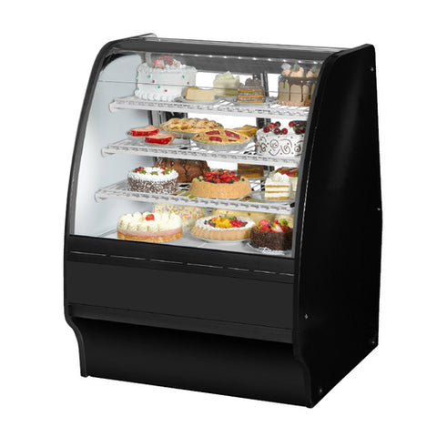 True Manufacturing TGM-R-36-SC/SC-B-W 36" Curved Glass Refrigerated Bakery Display Merchandiser, Black/White