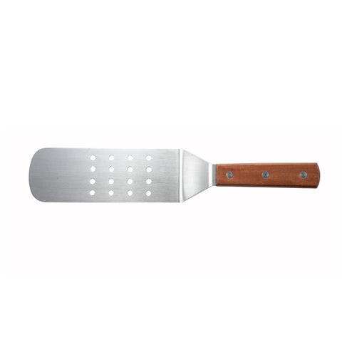 Winco TN409 Perforated Flexible Turner with Offset Wooden Handle