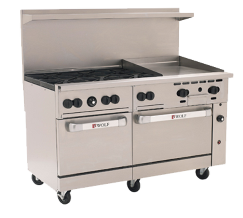 Wolf C60SS-6B24G Challenger XL 60 Inch Gas Range with 6 Burners, 24 Inch Griddle and Double Standard Ovens