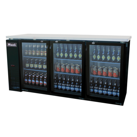 C-BB72G-HC Migali 73" 3-Section Glass Door Back Bar Refrigerator