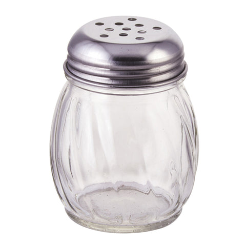 Winco G-107 6 oz. Glass Cheese Shaker with Perforated Stainless Steel Top