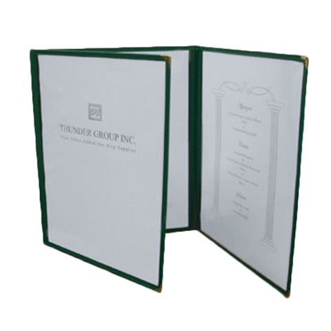 PLMENU-3GR Thunder Group 8-1/2" x 11" Green 3 Pocket Menu Cover-Thunder Group