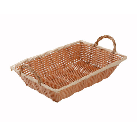 Winco PWBN-12B Natural Rectangular Woven Basket with Handles, 12" x 8" x 3"
