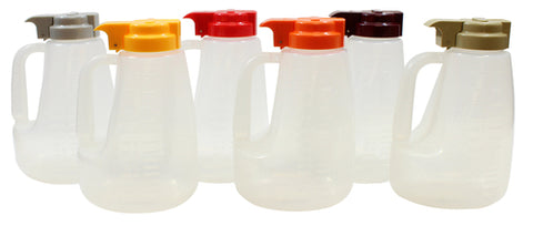 Tablecraft PP64A 64 oz Option Polypropylene Dispensers with Assorted Tops, 6/Pack