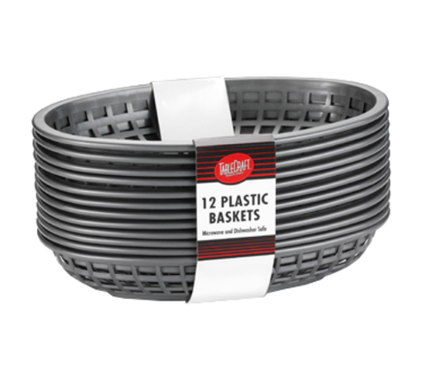Tablecraft C1074GM 9-1/4" x 6" x 1-3/4" Oval Gunmetal Plastic Classic Baskets, Pack of 12