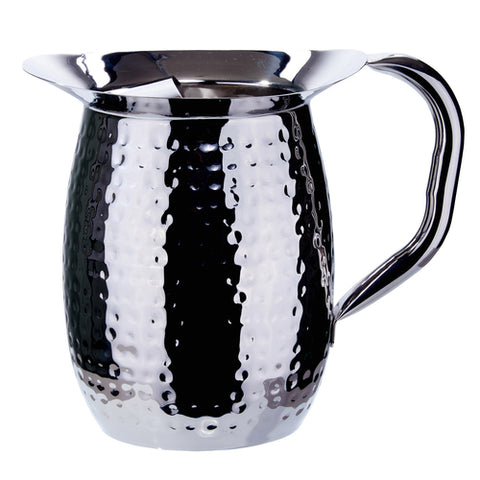 Winco WPB-2CH 2 Qt. Hammered Stainless Steel Bell Pitcher with Ice Guard