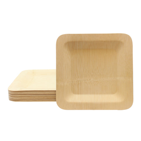 TableCraft Products BAMDSP9 9x9 Square Bamboo Disposable Plate, Pack of 25