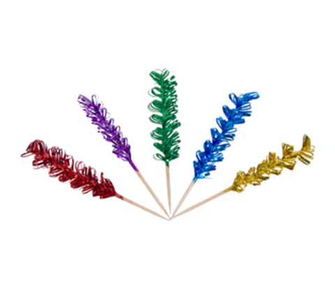 Town 51802 4" Wood Curly Foil Frill Picks, Assorted Colors, 100-Pack