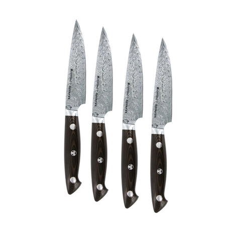 ZWILLING J.A. Henckels 1021701 Kramer Euroline 4-Piece Damascus Steak Knife Set with Black Linen Micarta Handle