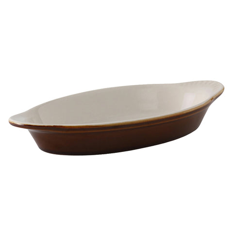 Tuxton China B1N-150 17 oz Oval DuraTux Welsh Rarebit, Caramel/Eggshell