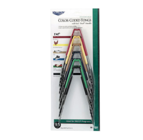 4780911 Vollrath (6) 9.5"L Stainless Steel Multi-Color Utility Tongs-VOLLRATH COMPANY